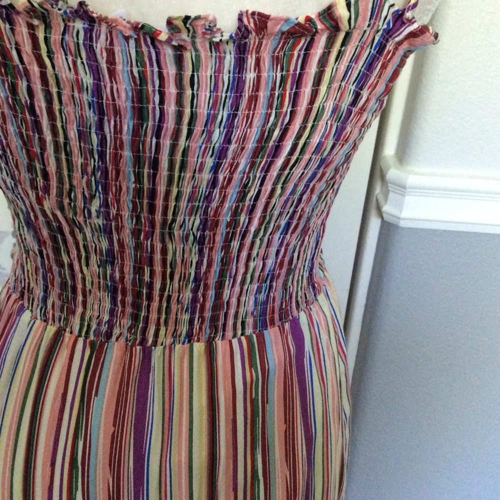 Colorful Striped Smocked Maxi Boho Ruffle Dress - Picture 7 of 8